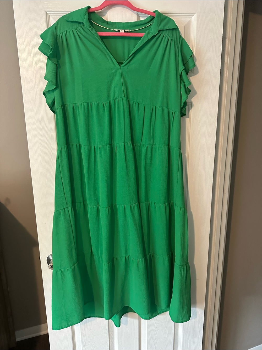 Umgee Bright Green Tiered Ruffle Sleeve Dress